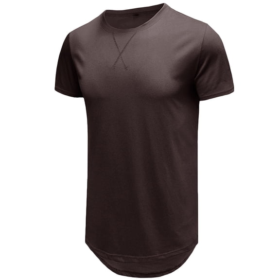 NoxwB Mens 100 Cotton Solid Longline T-Shirts Long Drop Cut Crewneck Short Sleeve Basic Tees Casual Hipster Hip Hop Pullover Brown XL