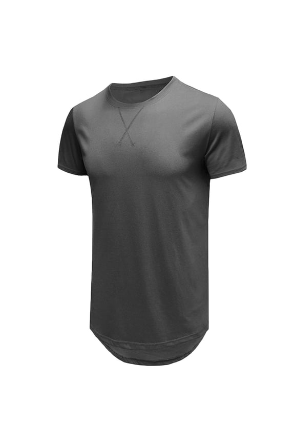 Mens 100 Cotton Solid Longline T-Shirts Long Drop Cut Crewneck Short Sleeve Basic Tees Casual Hipster Hip Hop Pullover Dark Gray XXL