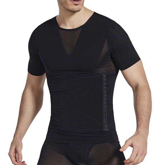 NoxwB Short Sleeve Shapewear Compression Shirts for Men Adjustable Waist Trainer Tank Tops Breathable Body Shaper with Tummy Control Black M