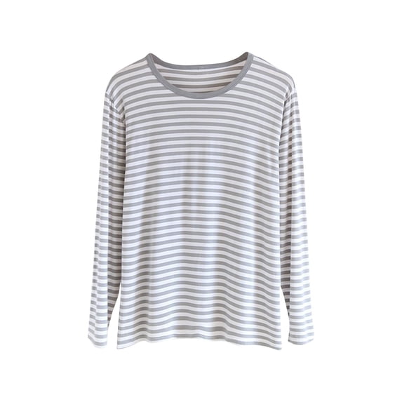 NoxwB Sleepwear Striped Tops Round Neck Long Sleeved T-Shirts for Men Casual Tshirt Green XL
