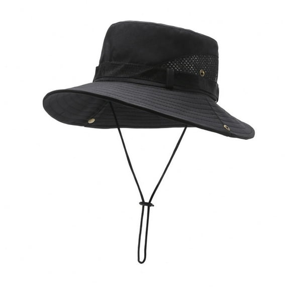 NoxwB Summer UV Protection Bucket Hats Breathable Mesh Wide Brim Sun Cap for Men Hiking Fishing Sombrero Women Black Free Size
