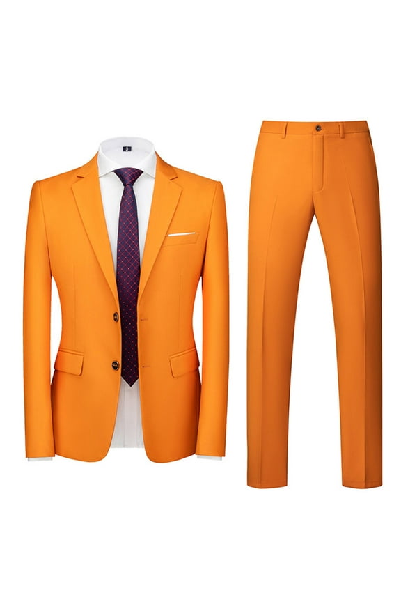 (XL-6XL)Men's Big and Tall Formal Dress Blazer&Trouser 2 PC Set Casual Wedding Business Suit Notched Lapel Single Breasted Long Sleeve Jacket & Straight Leg Pants Outfit Orange 3XL