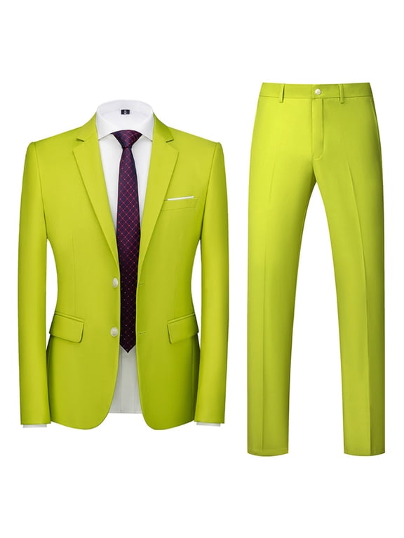 (XL-6XL)Men's Big and Tall Formal Dress Blazer&Trouser 2 PC Set Casual Wedding Business Suit Notched Lapel Single Breasted Long Sleeve Jacket & Straight Leg Pants Outfit Green 6XL