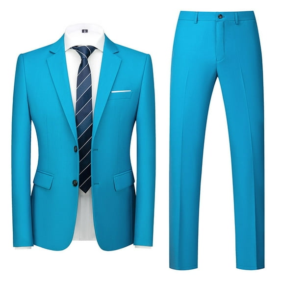 NoxwB (XL-6XL)Men's Big and Tall Formal Dress Blazer&Trouser 2 PC Set Casual Wedding Business Suit Notched Lapel Single Breasted Long Sleeve Jacket & Straight Leg Pants Outfit Light Blue 2XL