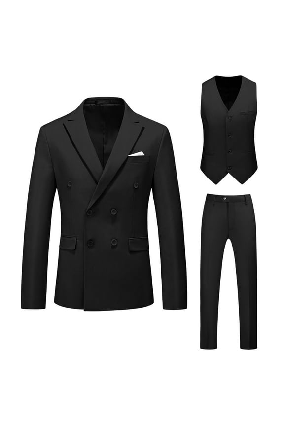 (XL-6XL)Men's Big and Tall Formal Dress Blazer&Waistcoat&Trouser 3 PC Set Casual Wedding Business Suit Stage Performance Outfit Black 5XL