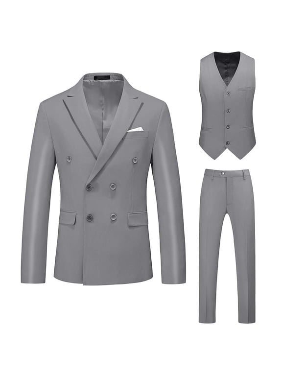 (XL-6XL)Men's Big and Tall Formal Dress Blazer&Waistcoat&Trouser 3 PC Set Casual Wedding Business Suit Stage Performance Outfit Gray 2XL