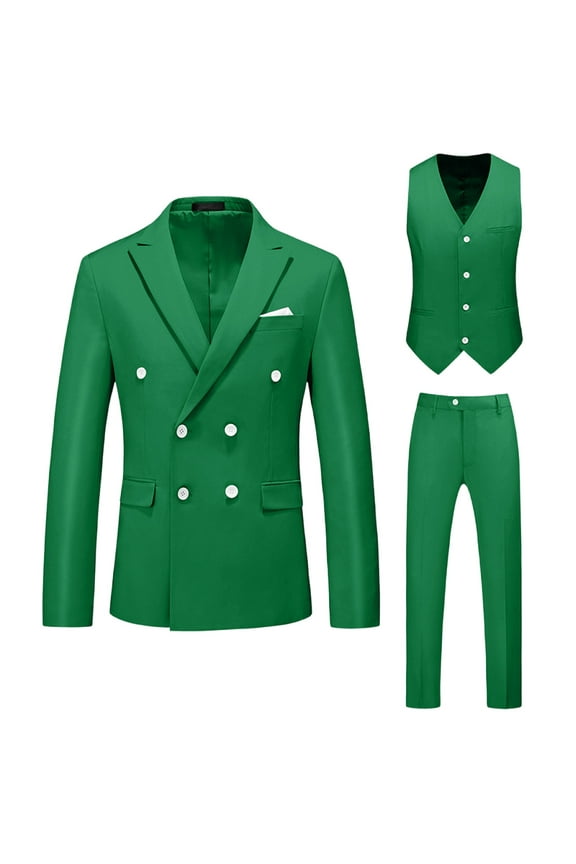 (XL-6XL)Men's Big and Tall Formal Dress Blazer&Waistcoat&Trouser 3 PC Set Casual Wedding Business Suit Stage Performance Outfit Green 3XL