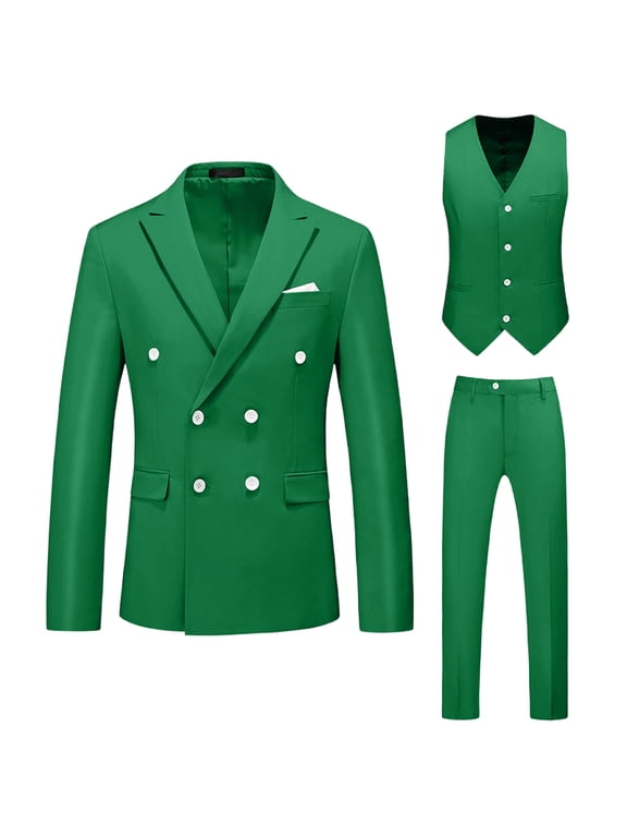 (XL-6XL)Men's Big and Tall Formal Dress Blazer&Waistcoat&Trouser 3 PC Set Casual Wedding Business Suit Stage Performance Outfit Green 5XL