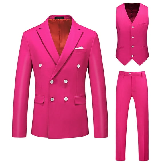 NoxwB (XL-6XL)Men's Big and Tall Formal Dress Blazer&Waistcoat&Trouser 3 PC Set Casual Wedding Business Suit Stage Performance Outfit Hot Pink XL
