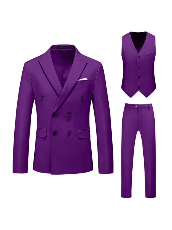 (XL-6XL)Men's Big and Tall Formal Dress Blazer&Waistcoat&Trouser 3 PC Set Casual Wedding Business Suit Stage Performance Outfit Purple 6XL