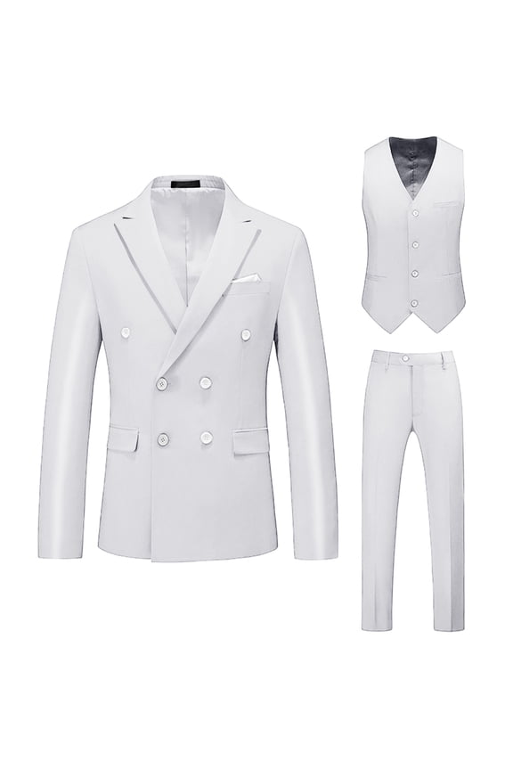 (XL-6XL)Men's Big and Tall Formal Dress Blazer&Waistcoat&Trouser 3 PC Set Casual Wedding Business Suit Stage Performance Outfit White 6XL