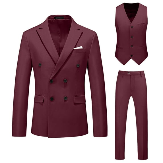 NoxwB (XL-6XL)Men's Big and Tall Formal Dress Blazer&Waistcoat&Trouser 3 PC Set Casual Wedding Business Suit Stage Performance Outfit Wine 5XL