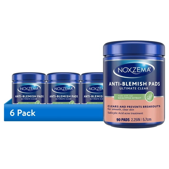 (6 pack) Noxzema Ultimate Clear Anti-Blemish Pads, 2% Salicylic Acid, Acne Treatment Face Pads, 90ct