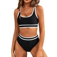 thumbnail image 1 of Noyal Padded Bikini Set for Women, High Waist Bathing Suit, Sporty Two Piece Swimsuit, Color Block Cheeky High Cut Bathing Suit Beachwear, Black, 1 of 8