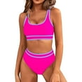 thumbnail image 1 of Noyal Padded Bikini Set for Women, High Waist Bathing Suit, Sporty Two Piece Swimsuit, Color Block Cheeky High Cut Bathing Suit Beachwear, Rose red, 1 of 8