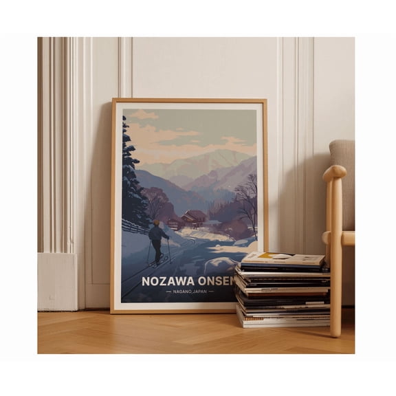 Nozawa Onsen Ski Resort Travel Poster: Japan Nagano Snowboarding Hot Springs National Park Wall Art