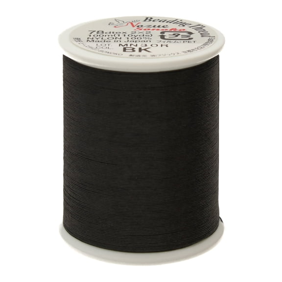 Nozue Sonoko Beading Thread – Nylon Japanese Thread for Jewelry Making, Black, 78dtex, 100m