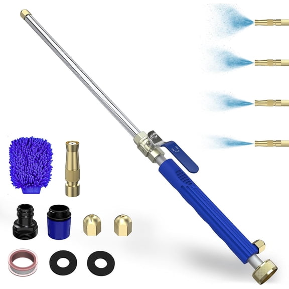 Nozzle High Pressure Hose Nozzle, 2-in-1 High Pressure Power Washer for House, Jet Nozzle for Garden Hose Power Washer Wand with 3 Different Tips, Quick Connectors and Gloves, 18 Inch Blue