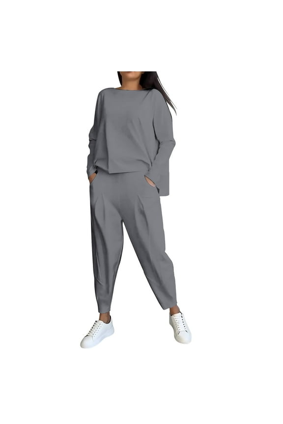 2 Piece Outfits For Women Casual Workout Joggers Track Suits Sweatshirt Oversized Sweatsuit Baggy Sets Wide Leg Sweatpant Trendy Pajamas