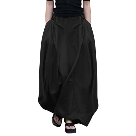 Npasoilc A-Line Maxi Skirt for Women Solid Color Loose Large Hem High Waist Half Skirt