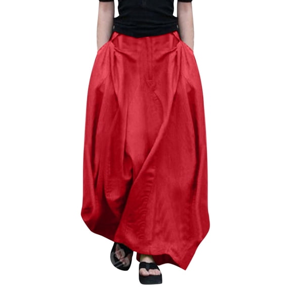 Npasoilc A-Line Maxi Skirt for Women Solid Color Loose Large Hem High Waist Half Skirt