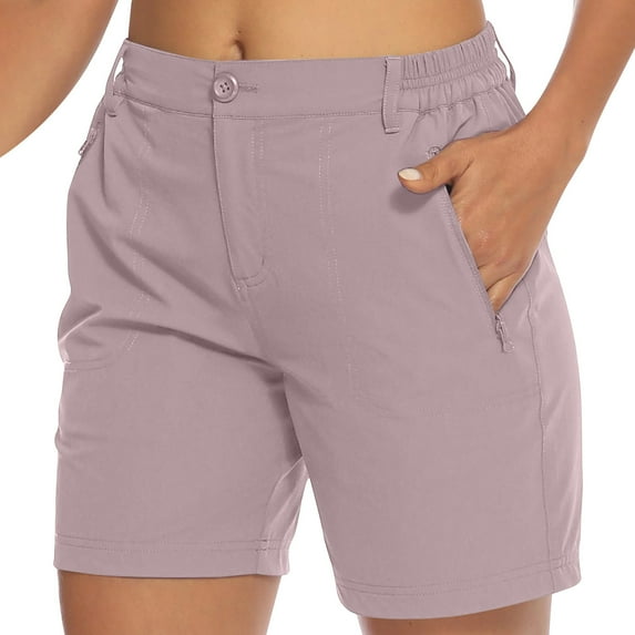 Npasoilc Athletic Cargo Shorts for Women Button Elastic Waist Zipper Pockets Shorts Lightweight Breathable Hiking Jogger Shorts Casaul Loose Sporty Shorts