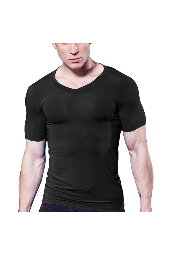 Athletic Shirts for Men Short Sleeve V-Neck Pullover Tops Gym Traning Quick Dry Muscle Tight Blosue Breathable Casual Sports T-Shirts