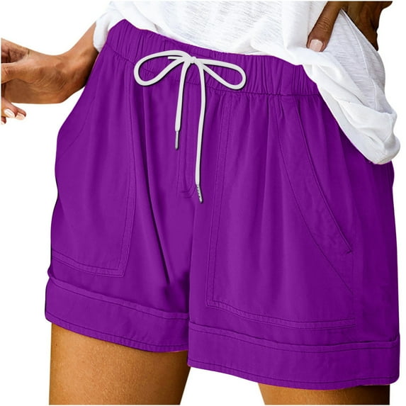 Npasoilc Athletic Shorts for Women Workout Shorts Comfy Drawstring Shorts Casual Loose Fit Wide Leg with Pockets Plain Solid Color Lightweight Elastic Waist Summer Beach Short Plus Size Lounge Pants