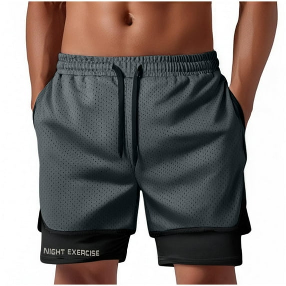 Npasoilc Athletic Shorts for Men Drawstring Elastic Waist Tiered Shorts Mesh Breathable Quick Dry Gym Workout Shorts Casual Loose Sports Shorts