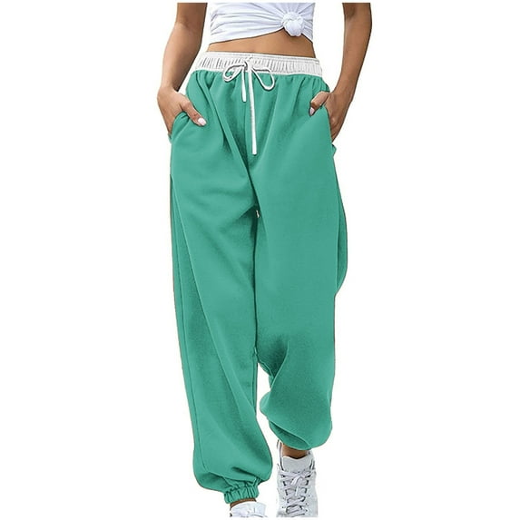 Npasoilc Baggy Sweatpants for Women Trendy Cinch Bottom Elastic High Waisted Drawstring Workout Athletic Joggers Color Block Casual Pants with Pockets