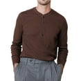 thumbnail image 1 of Npasoilc Base Shirts for Men Vintage Long Sleeve Henley Button Down Round Neck Pullover Blouse Tops Solid Color Casual Loose Lightweight T-shirts, 1 of 7