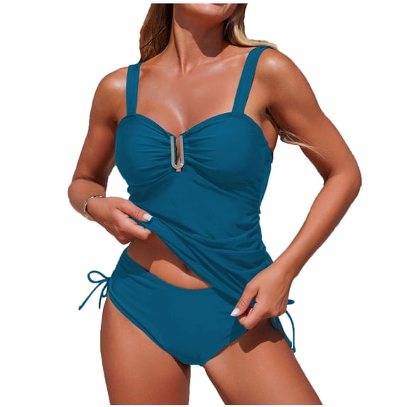 Npasoilc Bikinis Sets for Women Two Piece Tankini Swimsuits with Sporty Pockets Shorts Bathing Suits