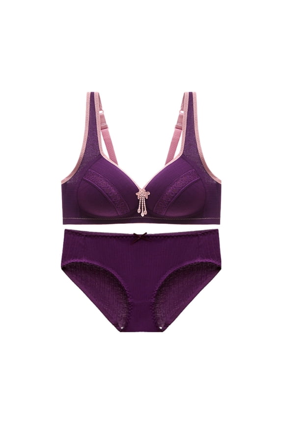 Plus Size Bras and Panty Sets for Women Full Coverage Bras Back Button Sports V-Neck Push Up Bras and Panty Everyday Set