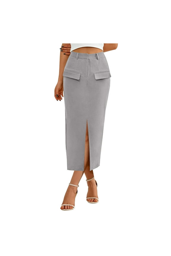 Business Skirts for Women Slit Hip-Wrapped Work Skirts with Pockets Comfy Breathable Bodycon Skirts Casual Slim-Fit Midi Skirts