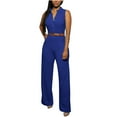 thumbnail image 1 of Npasoilc Button Belted Sleeveless Long Jumpsuits for Women Crew Neck Solid Color Summer Pants, 1 of 7