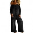 thumbnail image 1 of Npasoilc Button Multiple Pockets Long Sleeve Denim Look Jumpsuits for Women Crew Neck Long Sleeve, 1 of 6