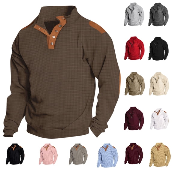 Npasoilc Button Sweatshirt For Men Long Sleeve Pullover Sweatshirt Lightweight Hiking Jackets Casaul Stand Collar Sweatshirts Fall Tops Outdoor Warm Sweatshirts