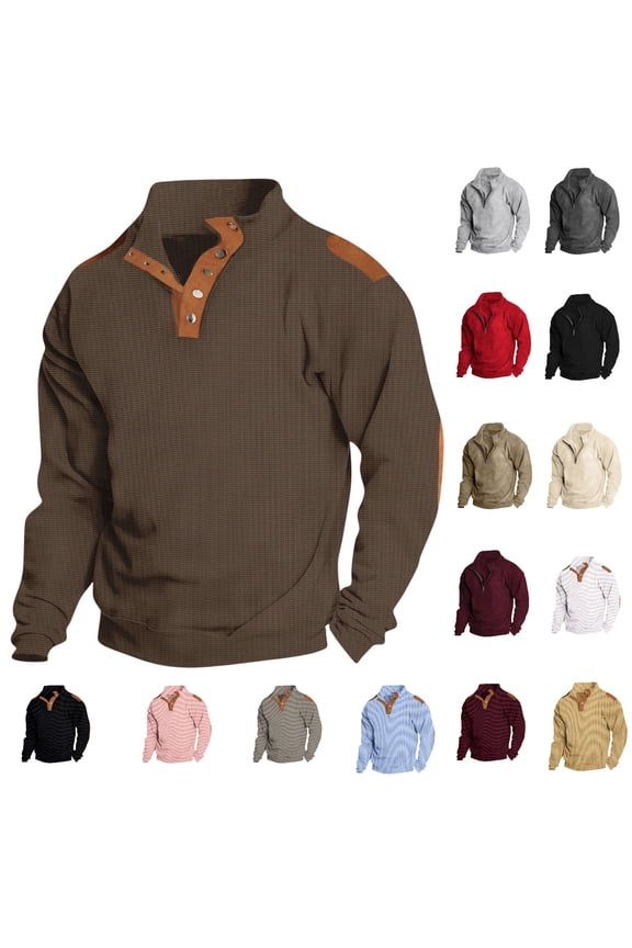 Button Sweatshirt For Men Long Sleeve Pullover Sweatshirt Lightweight Hiking Jackets Casaul Stand Collar Sweatshirts Fall Tops Outdoor Warm Sweatshirts
