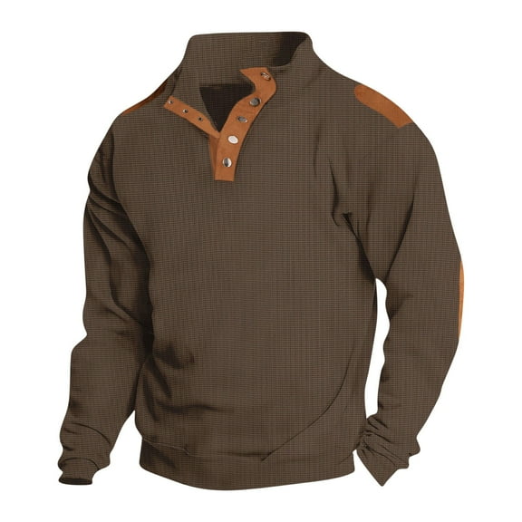 Npasoilc Button Sweatshirt For Men Long Sleeve Pullover Sweatshirt Lightweight Hiking Jackets Casaul Stand Collar Sweatshirts Fall Tops Outdoor Warm Sweatshirts