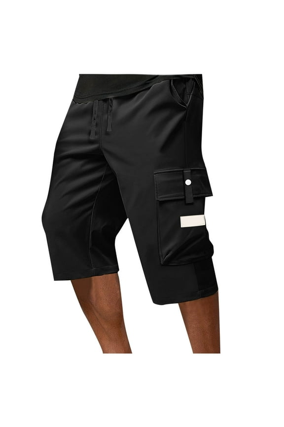 Capri Cargo Pants for Men Drawstring Elastic Waist Straight Leg Trousers Lightweight Outdoor Gym Workout Capri Pants Casual Loose Athletic Pants