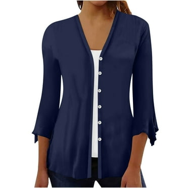 Npasoilc Cardigan For Women Casual Solid Color Lightweight 3/4 Sleeve Cardigan Trendy Long Sleeve Open Front Tops Comfy Soft Fall Tops Going Out Tops