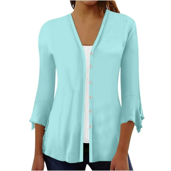 Npasoilc Cardigan For Women Casual Solid Color Lightweight 3/4 Sleeve Cardigan Trendy Long Sleeve Open Front Tops Comfy Soft Fall Tops Going Out Tops