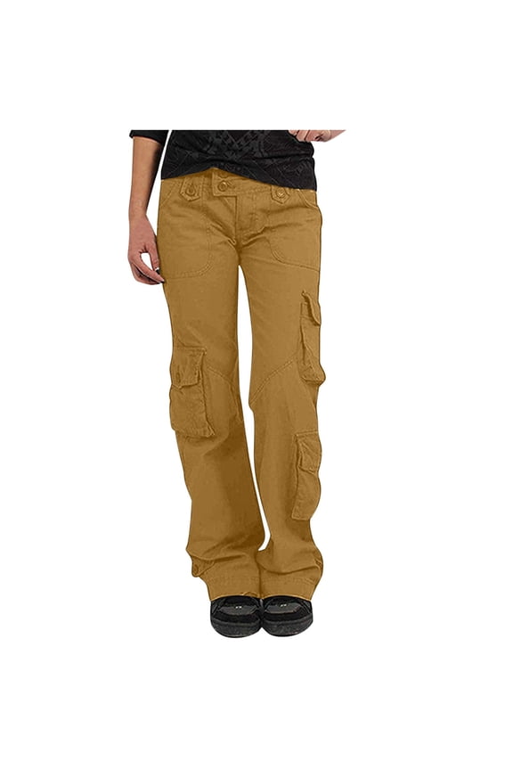 Cargo Pants For Women Solid Color Mid Waisted Workwear Pants With Pockets Baggy Wide Leg Work Pants Lightweight Multi Pocket Hippie Punk Trousers Streetwear