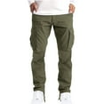 thumbnail image 1 of Npasoilc Cargo Pants for Men Joggers Lightweight Drawstring Straight-Legs Button Zipper Outdoor Hiking Fitness Casual Trousers with Multi Pockets, 1 of 5