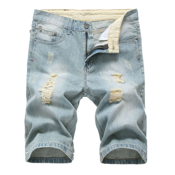 Npasoilc Cargo Shorts For Men High Waisted Jeans Shorts Men's Ripped Trunks Stretchy Washed Jeans Trunks Cut-Off Classic Fit Biker Jeans Trunks