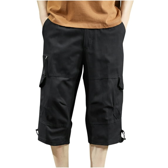 Npasoilc Cargo Shorts For Men Men's Workwear Shorts Multi Pocket Zipper Straight Tube Pants Cropped Pants