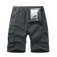 thumbnail image 1 of Npasoilc Cargo Shorts For Men Men Solid Zipper Button Pockets Elastic Waist Cropped Cargo Shorts, 1 of 3