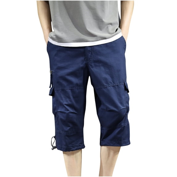 Npasoilc Cargo Shorts For Men Men's Workwear Shorts Multi Pocket Zipper Straight Tube Pants Cropped Pants