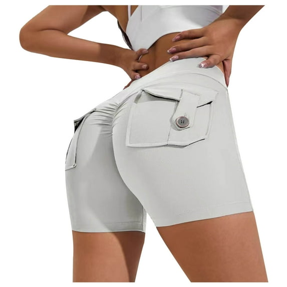Npasoilc Cargo Shorts For WomenWomen'S Solid Color Cargo Pocket Hip Lift Fitness High Waist Stretch Exercise Yoga Pants