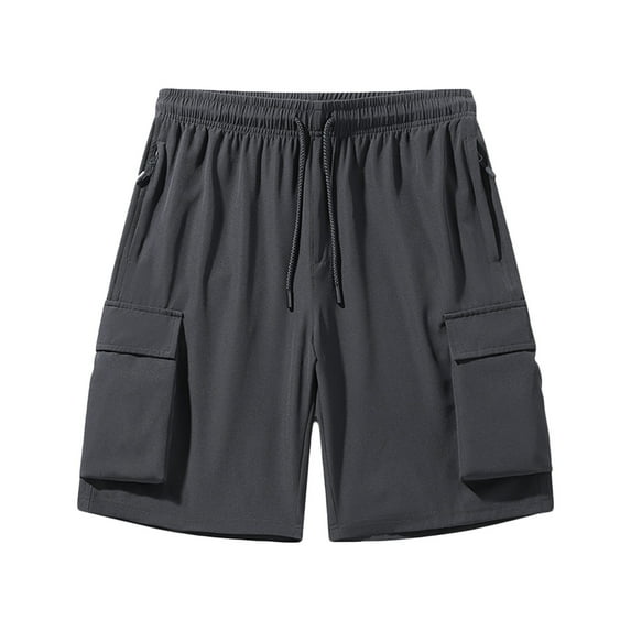 Npasoilc Cargo Shorts for Men Drawstring Elastic Waist Outdoor Lightweight Camping Casual Solid Color Shorts with Zipper Pockets